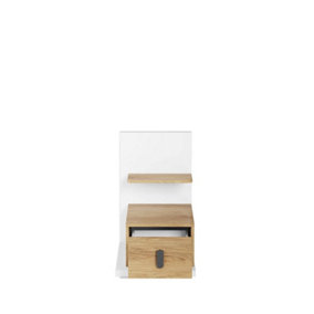 Modern Mirrored Massi Left Bedside Table - Natural Hickory & Alpine White, Durable Storage Solution (H)700mm (W)430mm (D)450mm