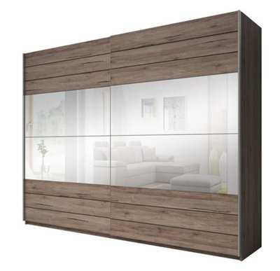 Modern Mirrored Sliding Wardrobe in Dark San Remo Oak - H2100mm W2000mm D610mm