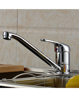 Modern Monbloc Kitchen Sink Mixer Tap Single Lever Swivel Spout Chrome + Flexi