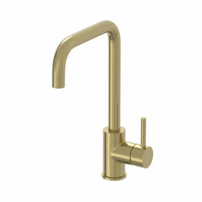 Modern Mono Kitchen Sink Mixer Tap Single Lever Handle Swivel Angular Brass