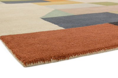 Modern Multi Handmade Luxurious Wool Easy to Clean Abstract Geometric Rug For Bedroom Dining Room And Living Room -200cm X 290cm