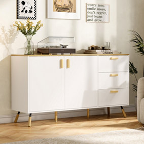 Modern Multi-use Storage Cabinet with Solid Wood Top 2 Doors and 3 Drawers White 140 x 40 x 78cm