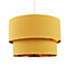 Modern Mustard Ochre Cotton Double Tier Ceiling Shade with Shiny Golden Inner