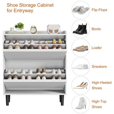 Modern Narrow Shoe Cabinet for Entryway Freestanding Wooden Hidden Shoe ...