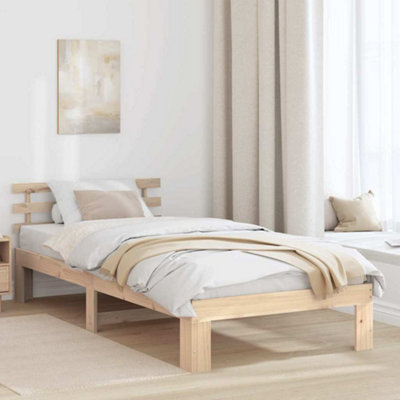 Modern Natural Pine Wood Bed Frame Natural Solid Pine wood 100 x 200 cm