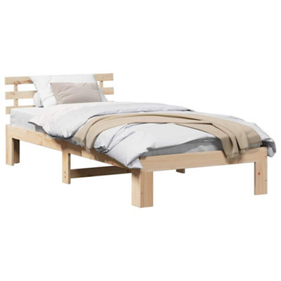 Modern Natural Pine Wood Bed Frame Natural Solid Pine wood 100 x 200 cm