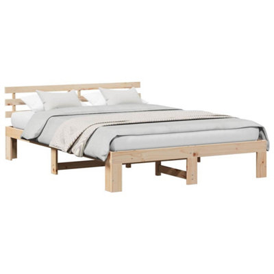 Modern Natural Pine Wood Bed Frame Natural Solid Pine wood 160 x 200 cm