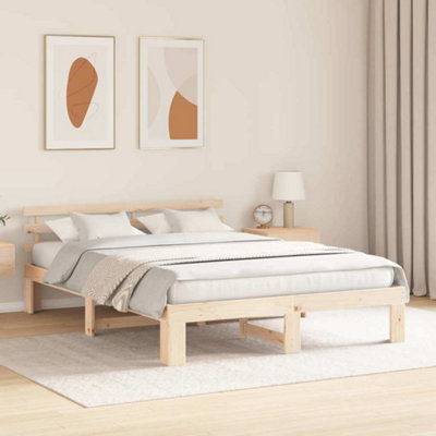 Modern Natural Pine Wood Bed Frame Natural Solid Pine wood 160 x 200 cm