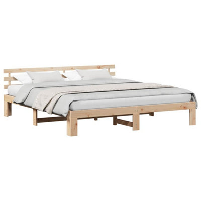 Modern Natural Pine Wood Bed Frame Natural Solid Pine wood 180 x 200 cm
