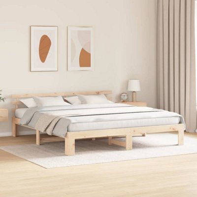 Modern Natural Pine Wood Bed Frame Natural Solid Pine wood 180 x 200 cm