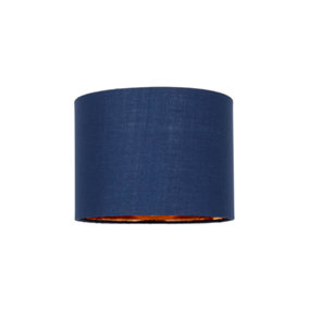 Modern Navy Blue Cotton Fabric Small 8 Lamp Shade with Shiny Copper Inner
