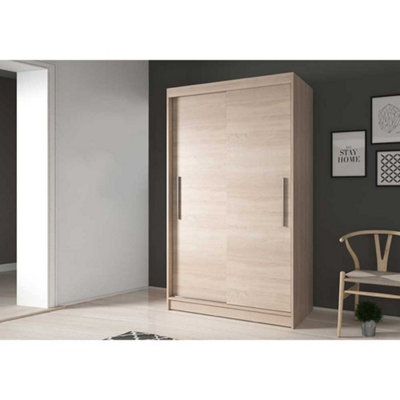 Modern Neomi 4 Oak Sonoma Sliding Door Wardrobe W1200mm H2000mm D610mm with Six Compartments