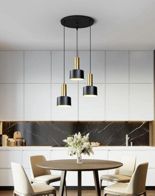 Modern Nordic Lamp Round 3 Heads Minimalist Dining Room Chandelier Black and Gold