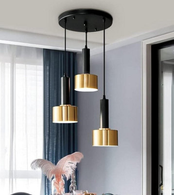 Modern Nordic Lamp Round 3 Heads Minimalist Dining Room Chandelier Gold and Black