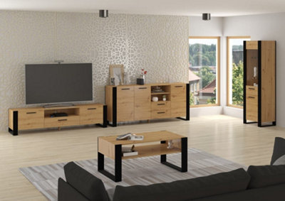 Modern Nuka TV Cabinet in Oak Artisan W2000mm x H480mm x D430mm