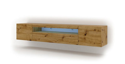 Modern Oak Artisan Aura TV Cabinet with LED Lighting (W)200cm (H)42cm (D)37cm - Spacious & Stylish