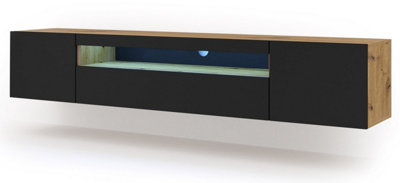 Modern Oak Artisan Black Aura TV Cabinet with LED Lighting (W)200cm (H)42cm (D)37cm - Spacious & Stylish