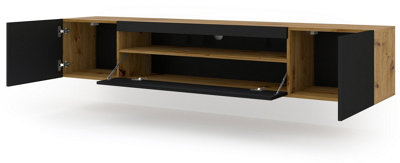 Modern Oak Artisan Black Aura TV Cabinet with LED Lighting (W)200cm (H)42cm (D)37cm - Spacious & Stylish