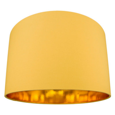 Modern Ochre Cotton Fabric 16 Floor/Pendant Lamp Shade with Shiny Golden Inner