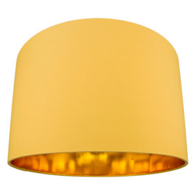 Modern Ochre Cotton Fabric 16 Floor/Pendant Lamp Shade with Shiny Golden Inner