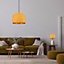 Modern Ochre Cotton Fabric 16" Floor/Pendant Lamp Shade with Shiny Golden Inner