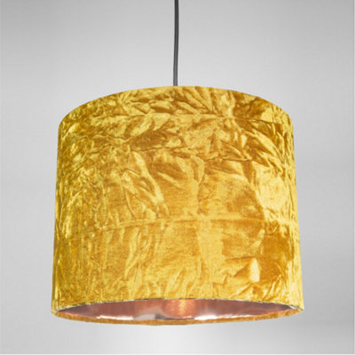 Modern Ochre Crushed Velvet 8 Table/Pendant Lampshade with Shiny Copper Inner