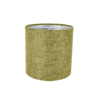 Modern Olive Linen Fabric Small 6 Drum Lampshade with Shiny Silver Inner Lining