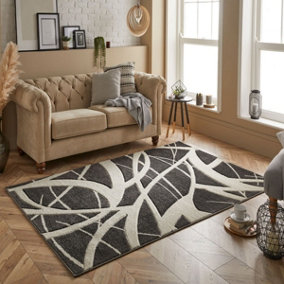 Modern Optical 3D Charcoal Easy to Clean Abstract Rug for Dining Room-120cm X 170cm