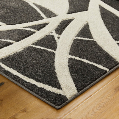 Modern Optical 3D Charcoal Easy to Clean Abstract Rug for Dining Room-200cm X 285cm