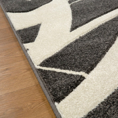 Modern Optical 3D Charcoal Easy to Clean Abstract Rug for Dining Room-200cm X 285cm