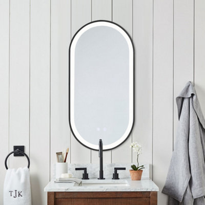 Modern Oval Anti Fog LED Wall Mirror Metal Framed 800x400mm