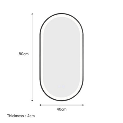 Modern Oval Anti Fog LED Wall Mirror Metal Framed 800x400mm