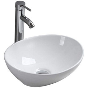 Modern Oval Bathroom Sink Countertop Wash Basin Ceramic Vessel 410 x 340 x 150mm