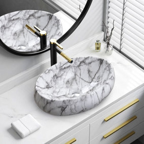 Modern Oval Marble Counter Top Bathroom Basin Sink W 480mm x D 340mm