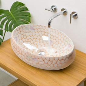 Modern Oval Marble Crack Effect Texture Countertop Basin Bathroom Sink W 480 mm