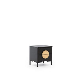 Modern Ovalo Bedside Table H410mm W450mm D500mm with Two Drawers and Black Metal Legs