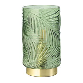 Modern Palm Tree Emerald Forest Green Glass Table Lamp with Satin Brass Base