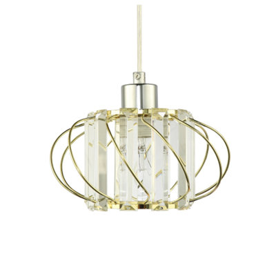 Modern Pendant Lamp Shade with Clear Acrylic Rectangular Prims and Gold Frame