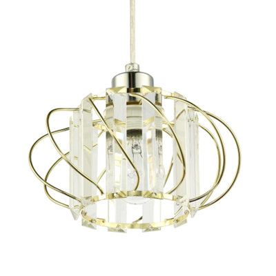 Modern Pendant Lamp Shade with Clear Acrylic Rectangular Prims and Gold Frame