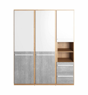 Modern Philosophy Wardrobe with Shelves and Drawers in Grey, White & Oak (H)1910mm (W)1500mm (D)510mm - Spacious Room Storage