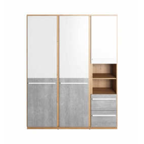 Modern Philosophy Wardrobe with Shelves and Drawers in Grey, White & Oak (H)1910mm (W)1500mm (D)510mm - Spacious Room Storage
