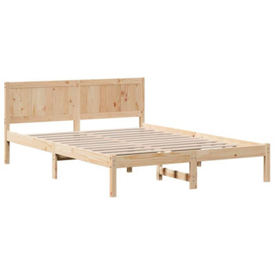 Modern Pine Wood Bed Frame Natural Solid Pine wood 160 x 200 cm Simple