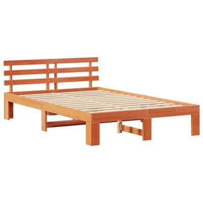 Modern Pine Wood Bed Frame Wax Brown Solid Wood 120 x 200 cm Pine Bed