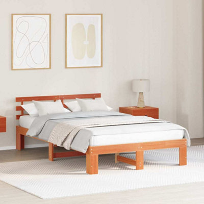 Modern Pine Wood Bed Frame Wax Brown Solid Wood 120 x 200 cm Pine Bed