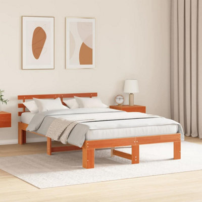 Modern Pine Wood Bed Frame Wax Brown Solid Wood 120 x 200 cm Pine Bed