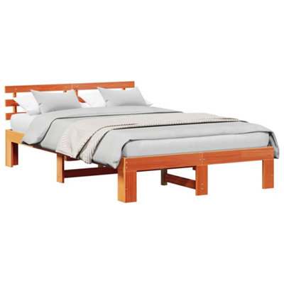 Modern Pine Wood Bed Frame Wax brown Solid wood 135 x 190 cm Durable
