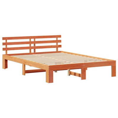 Modern Pine Wood Bed Frame Wax brown Solid wood 150 x 200 cm Bed Frame
