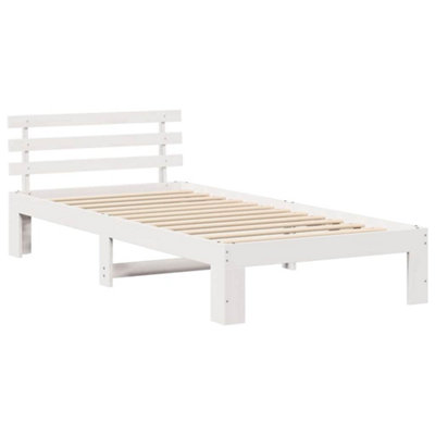 Modern Pine Wood Bed Frame White White Solid wood 90 x 200 cm Durable