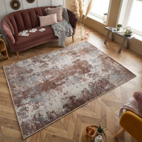 Modern Pink Grey Cream Easy to Clean Abstract Rug for Living Room Bedroom & Dining Room-120cm X 180cm