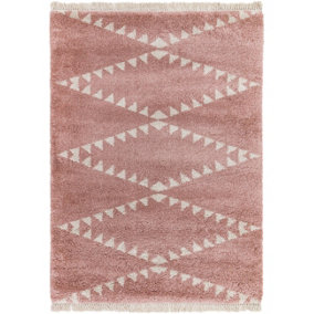 Modern Pink Rug, Luxurious Bedroom Rug, Dining Room Rug, Moroccan Rug, 35mm Thick Pink Shaggy Rug-160cm X 230cm